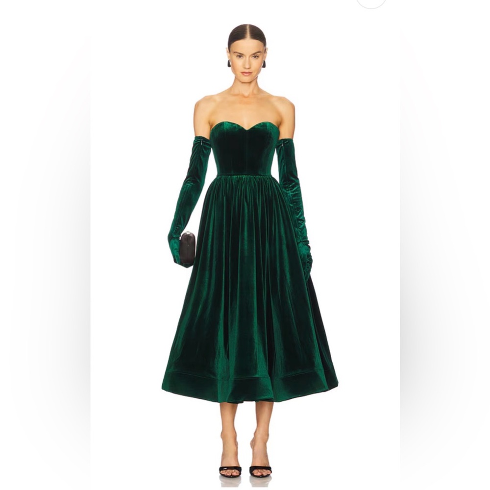 NWOT BRONX AND BANCO Inara Emerald Velvet Midi Dress ,Elegant Green Velvet Dress
